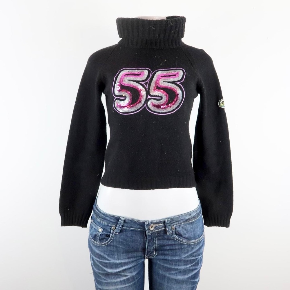 vintage y2k black 55 sequin turtleneck sweater 2000s